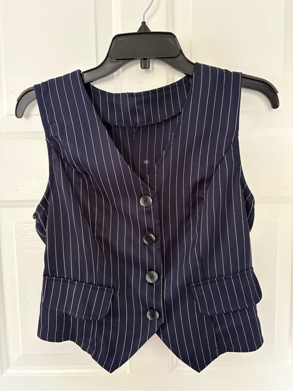 SHEIN Navy Pinstripe Button-Front Women's Vest